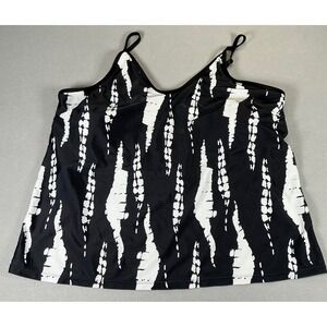 Unbranded Black White Tie Dye Tankini Swim Top V-Neck Adjustable Straps 4XL